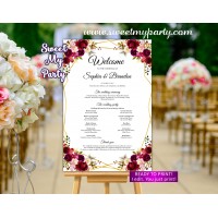 Geometric Wedding Program Sign,Burgundy Welcome sign with program,(116w)